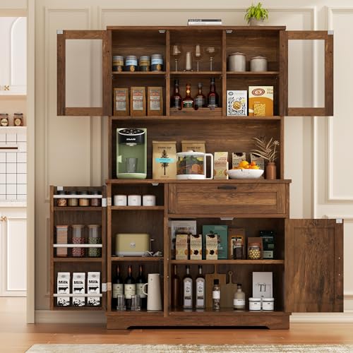 Farmhouse Tall Pantry Cabinet with Acrylic Doors