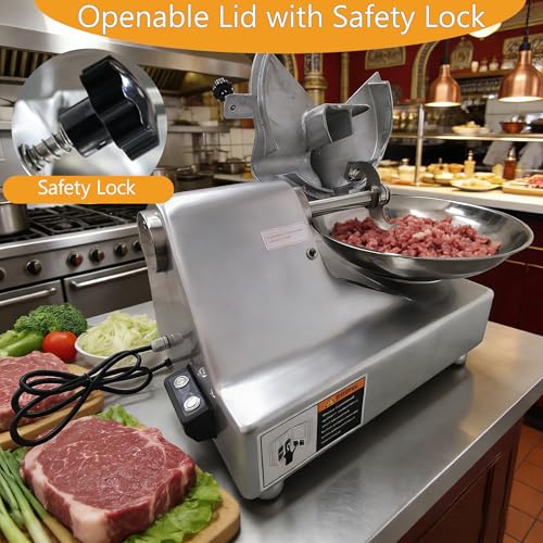 110V Commercial Food Processor Electric Food Cutter Meat Vegetable Chopper Grinder Machine with 5.5L Capacity for Vegetables Fruits Meat Grains Peanut Ginger Garlic