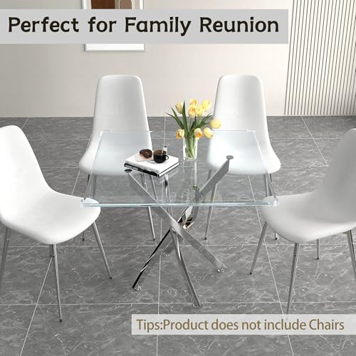 36" Square Glass Dining Table Set for 4 (Silver Square Table/Black Velvet Chairs / 5 Pieces)
