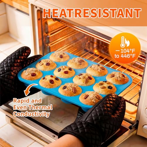 2Pack Silicone Muffin Pans with Metal Reinforced Frame (2Pack Blue)