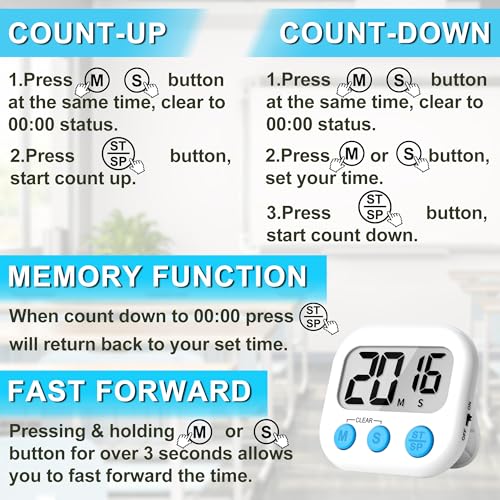 Digital Kitchen Timers for Cooking Kids Black White 6 Pack (Black & White)