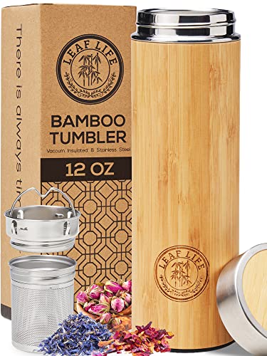 Premium Bamboo Tea Tumbler with Infuser for Loose Leaf Tea (12 Ounces)