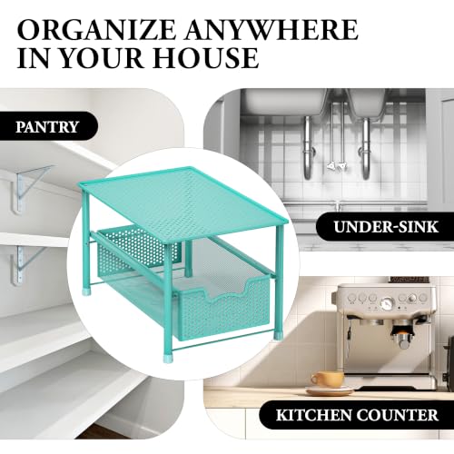 Stackable Under Sink Sliding Basket Drawer (Turquoise)