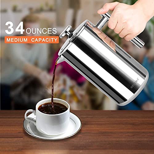 French Press Coffee Maker (Silver / 34 oz)