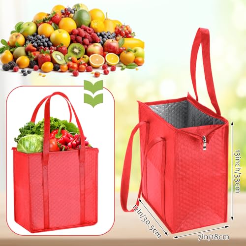 4 Pcs Insulated Grocery Bags Reusable (Red)