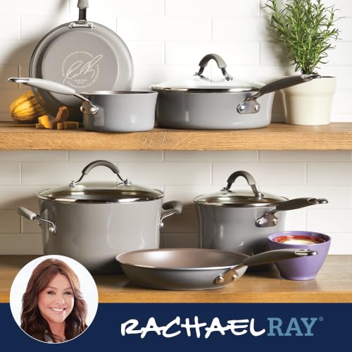 Cucina Nonstick Cookware Pots and Pans Set (Sea Salt Gray / 14 Piece Porcelain)