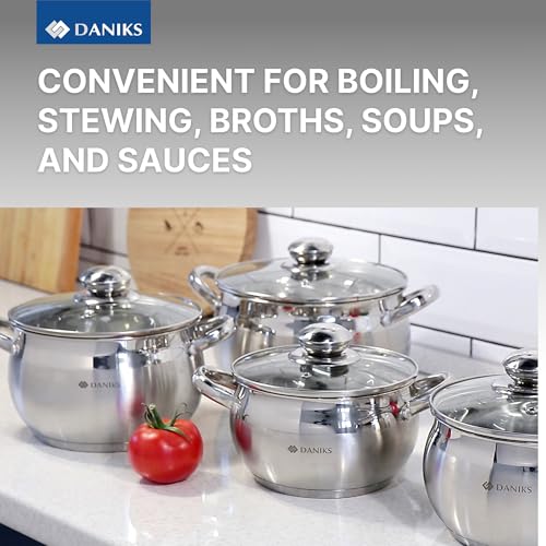 Classic 12 Piece Stainless Steel Cookware Set with Glass Lids (12-pcs Set)