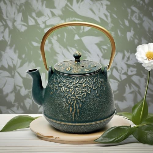 Japanese Cast Iron Tea Kettle with Infuser (1 Quarts / Dark Green)