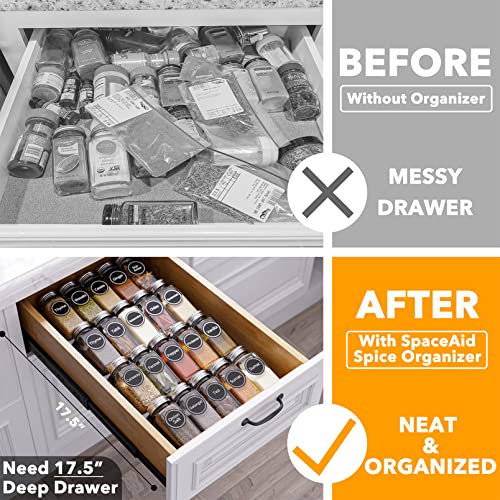Spice Drawer Organizer with 20 Spice Jars (20 Jars, 9.5" Wide)