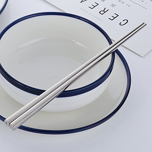 5 Pair Silver Stainless Steel Chopsticks (Silver)