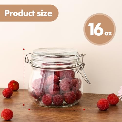 16oz 6 Pack Round Glass Jars with Airtight Lid