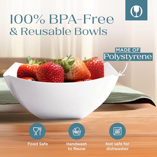 4 Pack Disposable White Plastic Serving Bowls Square Party Candy Use 16oz (16 OUNCE / White)