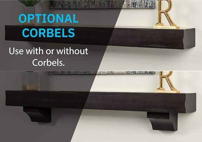 MANTELSDIRECT Breckenridge 60” Fireplace Mantel Shelf with Corbels – Rustic Floating Mantel Shelf for Over Fireplace – Espresso Rustic - Wood Shelf for Wall – Pine Box Construction