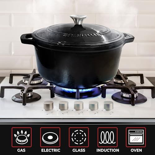 MUELLER HOME 6 Quart Enameled Cast Iron Pot Dutch Oven (6 Quart -Round / Black)