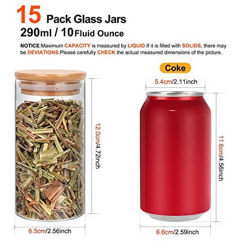 15 Pack 10 oz Glass Jars With Bamboo Lids for Kitchen (10 fl oz (15 pcs))