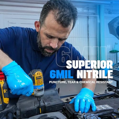 Heavy Duty 6 Mil Blue Nitrile Gloves Disposable Latex & Powder Free (200 Count / Small)