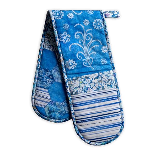 Double Oven Mitts 100% Cotton Double Oven Glove (028 - Summer Blues / 7" x 35" (Double Oven Mitt))