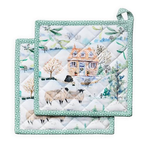 Pot Holders 100% Cotton Potholders (104 - Snowy World / 8" x 8" (Pot Holder Pack of 2))