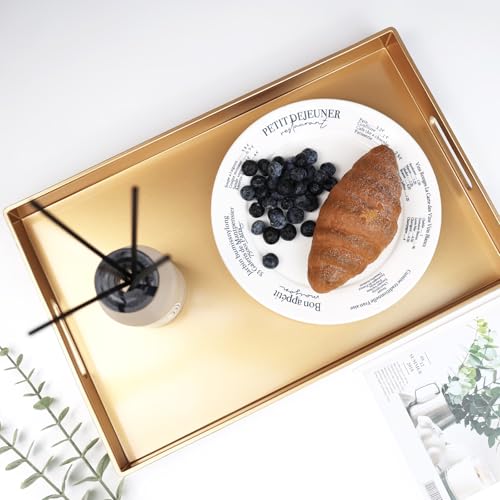 Gold Decorative Serving Tray with Handles (Gold)
