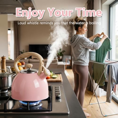 Whistling Tea Kettle for Stove Top (Pink)