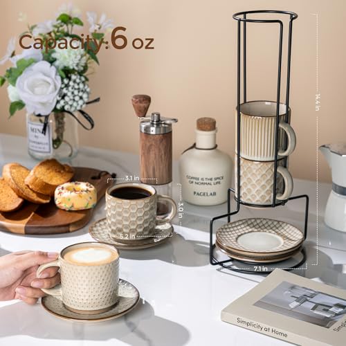 6 OZ Coffee Mugs with Saucer and Stand (Pale Khaki / 6 Ounce (With Stand))