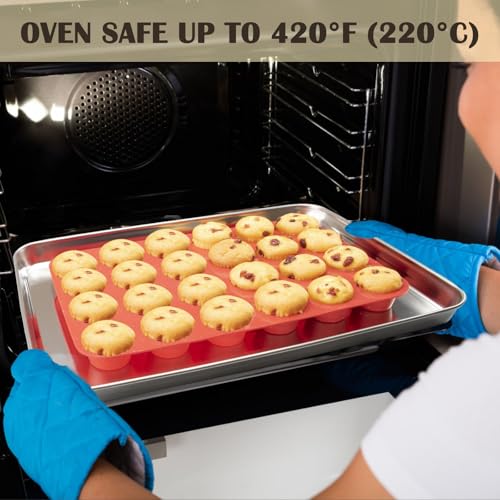 24 Cups Silicone Mini Muffin Pan Set (Set of 2--24 Cups (Red+Red))