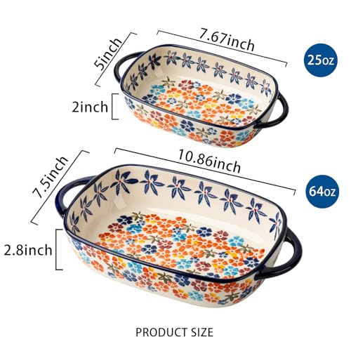 Retro pastoral style Ceramic Baking Dish Rectangular Bakeware Set Baking Pan (Colorful Flower)