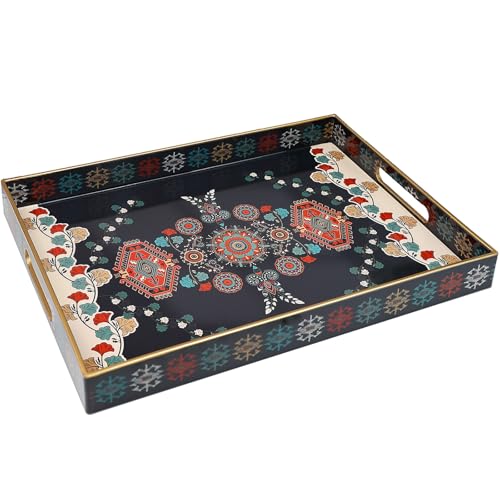 Plastic Decorative Serving Tray with Handles for Coffee Table (Multi M)