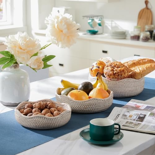 Rattan Bread Basket (Set of 3 (Small/Medium/Large) - Whitewash)
