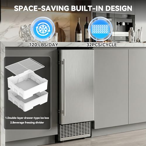 Under Counter Ice Maker with Refrigerator Function (Stainless Steel)