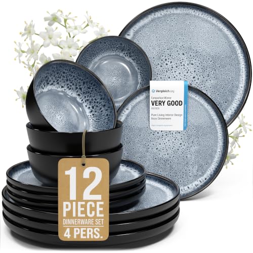 12 Piece Stoneware Dinnerware Set for 4 (Dark / Smoke Blue / Set for 4 (12pcs))
