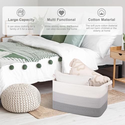 50L Storage Basket Large Blanket Basket Living Room Gray 3 (Gradient Gray / 3 pcs-17.7”x13.8”x11”)