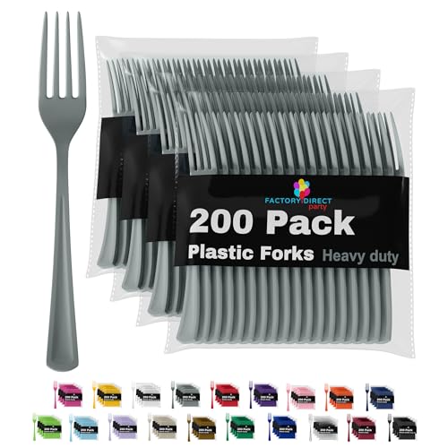 200 Pcs Heavy Duty Plastic Forks (Silver / Forks)