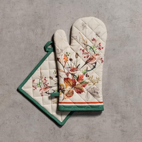 100% Cotton Oven Mitt & Pot Holder Set (053 - Recolte / 7.5" x 13" & 8" x 8" (Oven Mitt & Pot Holder))