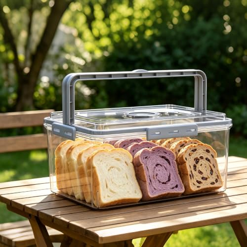 Bread Box With Digital Hygrometer (Grey-Handle)