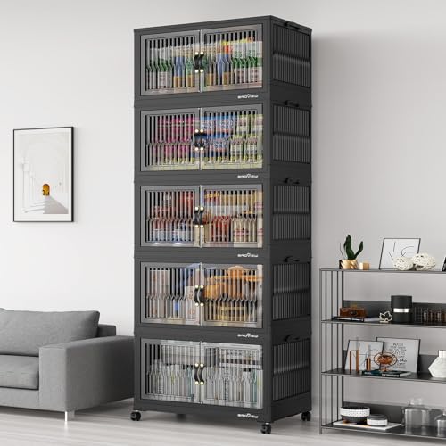 500Qt Stackable Storage Bins with Lid (Black / 100QT-5Pack)