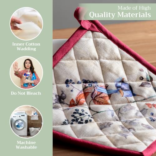 Pot Holders 100% Cotton Potholders (043 - Equinoxe - Beige / 8" x 8" (Pot Holder Pack of 2))
