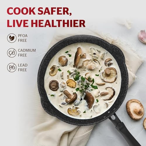 12 Inch Non Stick Deep Frying Pan with Double Pour Spouts (Aluminum)