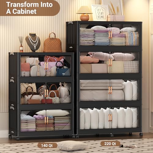 V60 140QT Plastic Stackable Storage Bins with Lid (Black / 140QT-1Pack)