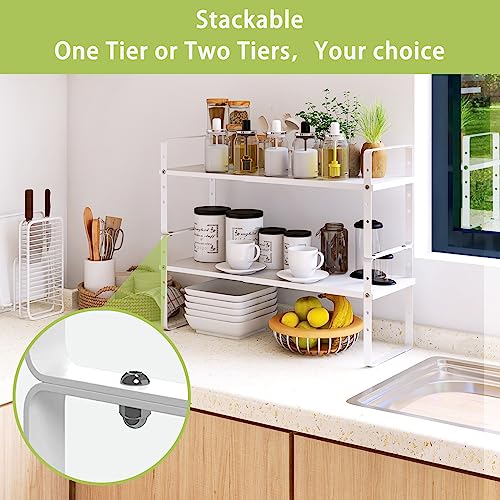Expandable Cabinet Shelf Organizer Rack (8.7''D*15.7-25.6''W*9.8''H / White-1 Pack)