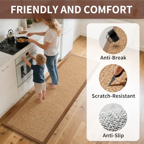 Kitchen Runner Rugs Non Slip Washable Long Kitchen Mats Brown 17"x59" (7 Sq Ft)