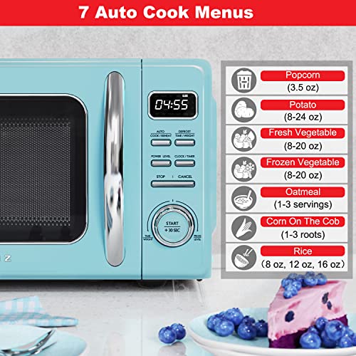 GLCMKZ07BER07 Retro Countertop Microwave Oven with Auto Cook & Reheat (Blue / .7 cu ft / Modern)
