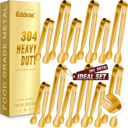 12PCS Mini Tongs For Serving (4+6 inch / Gold 6Pcs)