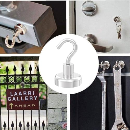 Strong Magnetic Hooks with 1 Inch Dia Magnet Base (1.00" Dia - 80lbs - 12Pack)