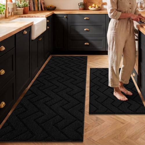 Kitchen Runner Rug (Black / 20"x59"+20"x32")