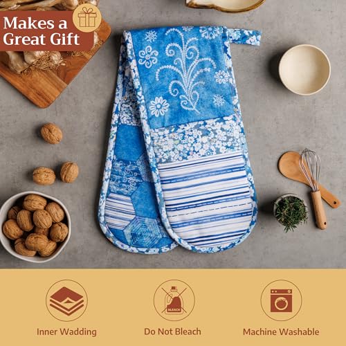 Double Oven Mitts 100% Cotton Double Oven Glove (028 - Summer Blues / 7" x 35" (Double Oven Mitt))