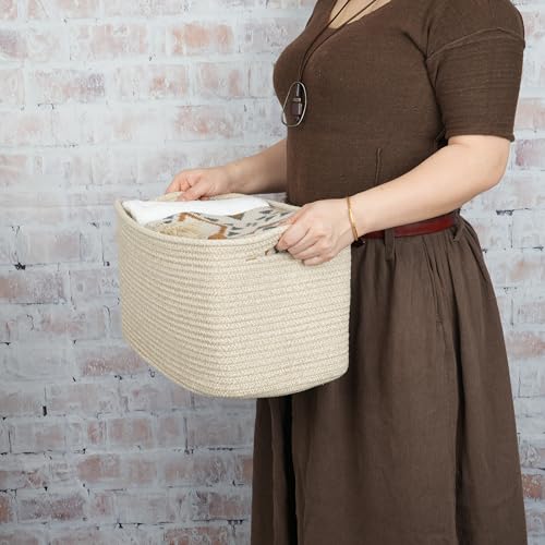 Woven Cotton Rope Storage Baskets 15x10x9.3" 3 Pack Oatmeal (Oatmeal)