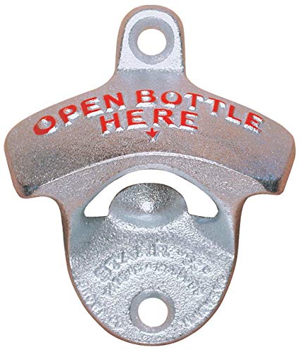 Original Open Here Wall Mounted Bottle Opener (Silver - Red)