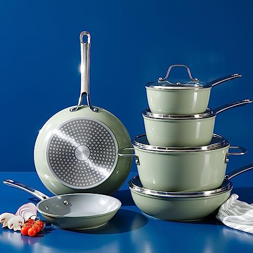 Kitchen Essentials 10 Piece PFA Free Non (Green / 10-Piece Cookware Set)