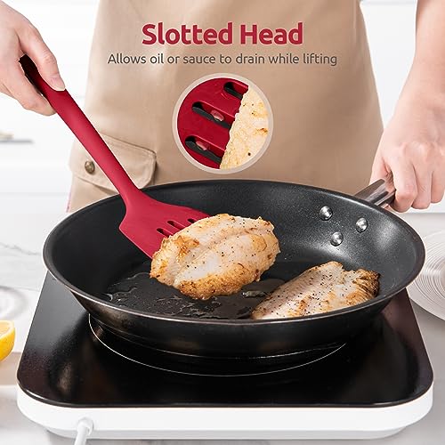 Silicone Turner Slotted Spatula (Red / 13.6")